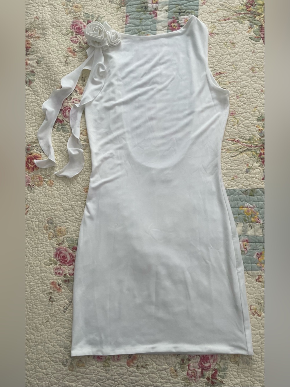 Meshki White One-Shoulder Rosette Dress